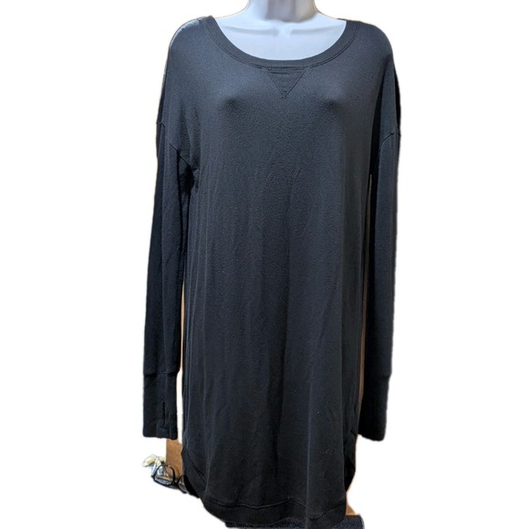 Athleta Dress-Black Modal Knit Long Sleeve Pullover Thumb Holes Curved Hem Small - Picture 2 of 11